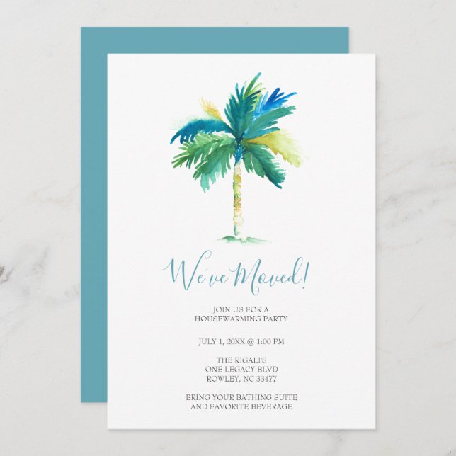 Convites Tropical Watercolor Beach Housearming Party (Frente/Verso)