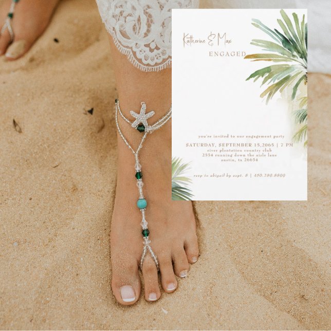 Convites Tropical Watercolor Foliage Engagement Party  (Criador carregado)