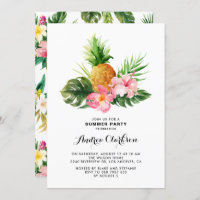 Tropical Watercolor Pineapple Floral Summer Party