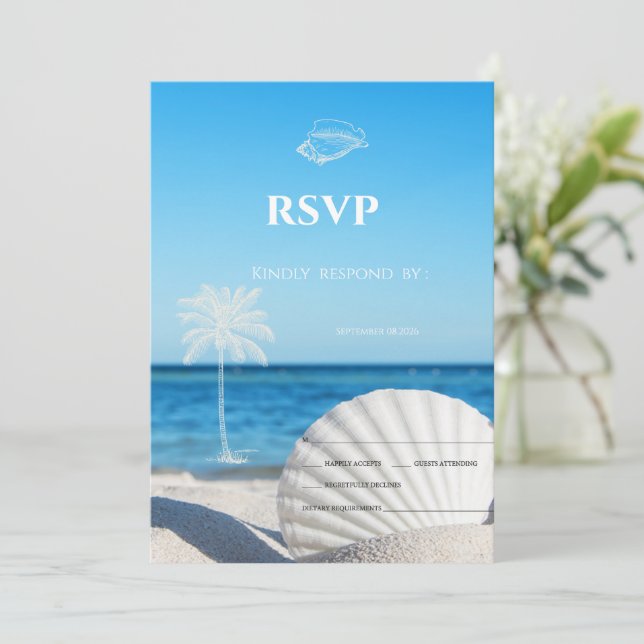 Convites Tropical Wedding Ocean Beach RSVP   (Em pé/Frente)