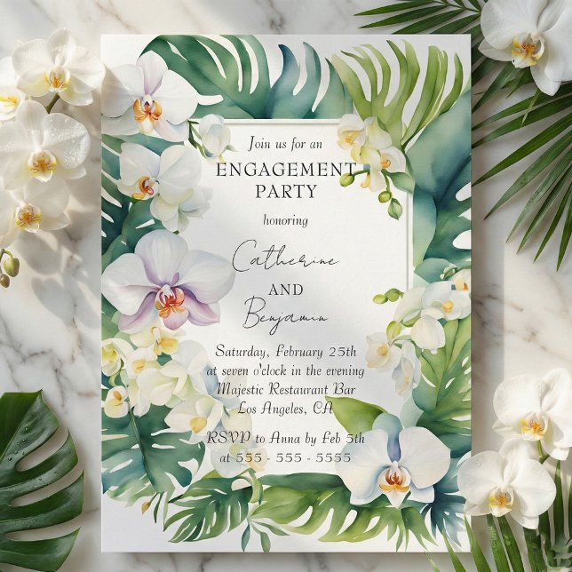 Convites Tropical White Orchid & Greenery Engagement Party (Criador carregado)