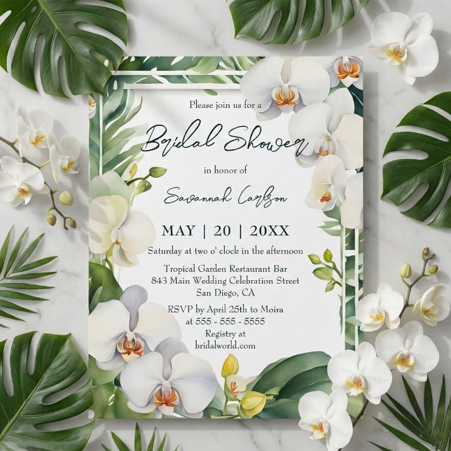 Convites Tropical White Orchids Greenery Bridal Shower (Criador carregado)