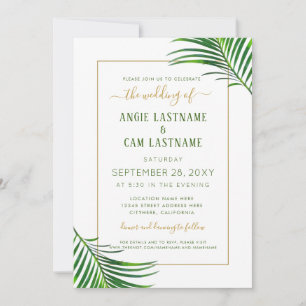 Convites Trópicos Modernos Palm Leaf Green e Casamento Dou