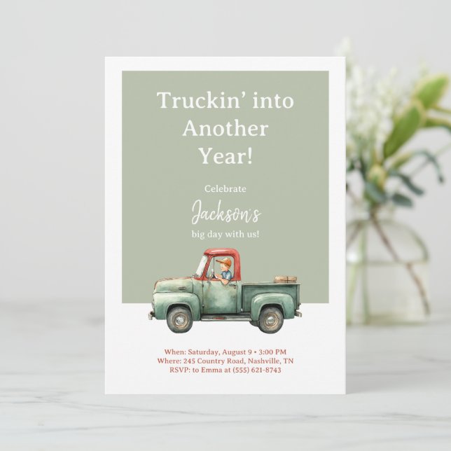 Convites Truck Birthday Invitation • Boys Party  (Em pé/Frente)