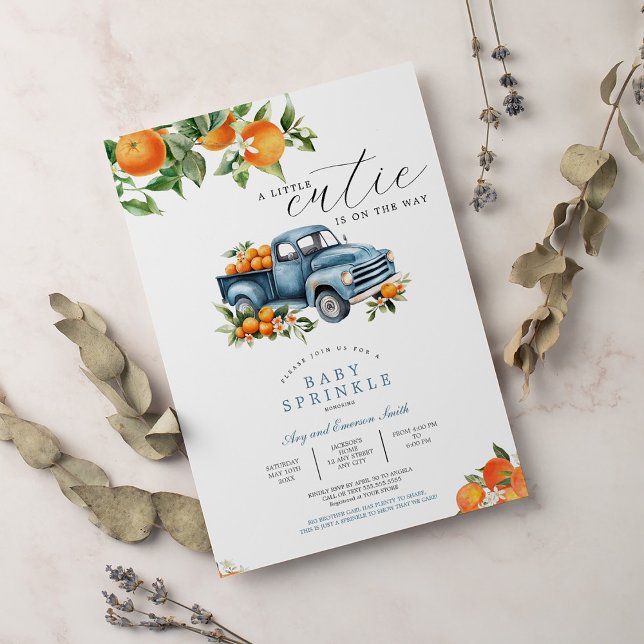 Convites Truck Orange Gingham Citrus Chá de fraldas (Criador carregado)