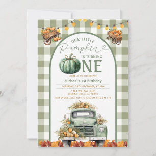 Convites Truck Pumpkin primeiro aniversario Gingham Autumn 