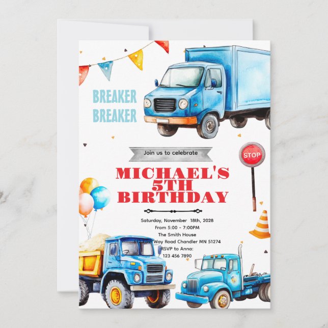 Convites Trucks birthday party theme invitation (Frente)