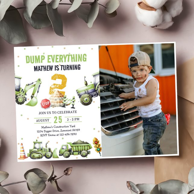 Convites Trucks & Diggers - Foto do segundo aniversário de  (Criador carregado)
