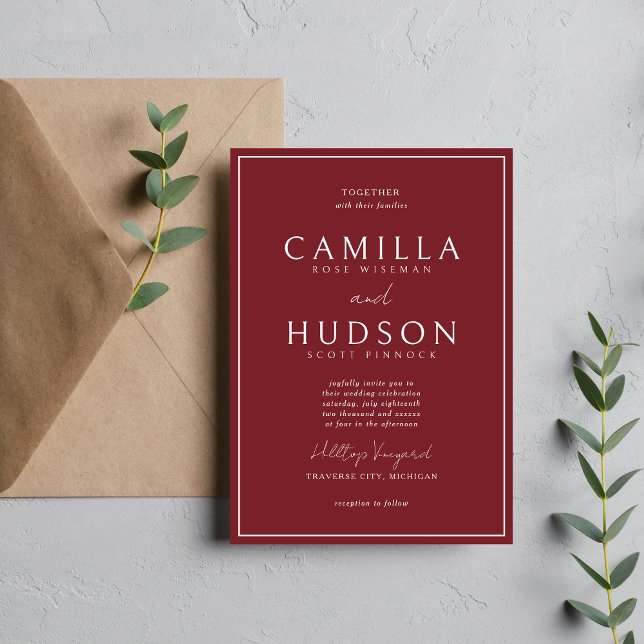 Convites True Simplicity 4 | Burgundy | Minimal Wedding (Criador carregado)