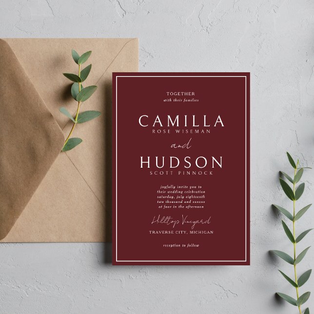 Convites True Simplicity 4 | Dark Burgundy | Wedding (Criador carregado)