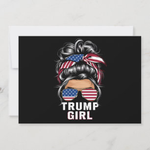 Convites Trump Girl Messy Bun USA Flag Trump 2024 Election