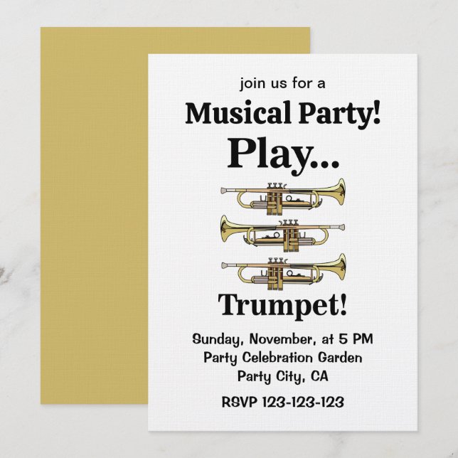 Convites Trumpet Instrument Trumpeter Musical Party (Frente/Verso)
