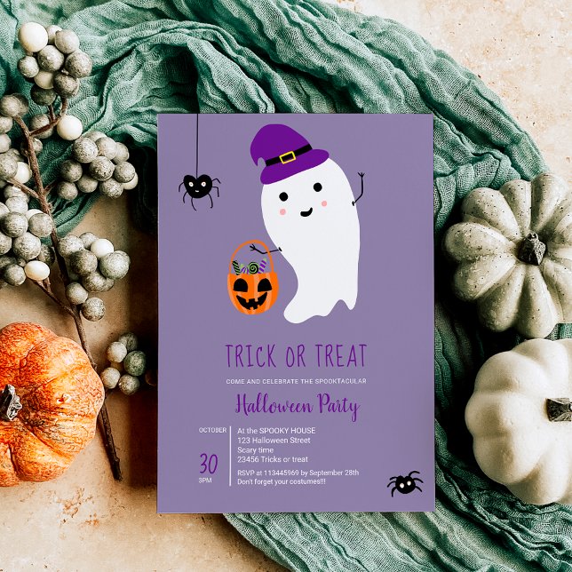 Convites Truque bonito trata crianças fantasmas doces para  (Cute trick treat kids ghost sweets Halloween party Invitation)