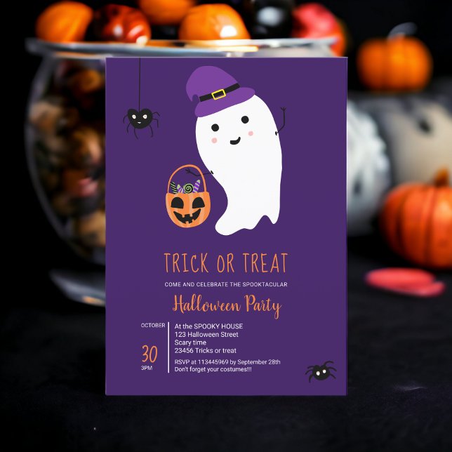 Convites Truque bonito trata crianças fantasmas doces para  (Cute trick treat kids ghost sweets Halloween party Invitation)