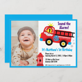 Convites Truque de Fogo Vermelho Feliz Bombeiro Desenho de