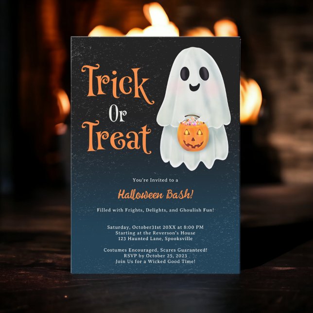 Convites Truque Divertido ou festa de abóbora fantasma (Fun Trick or treat ghost pumpkin Halloween party Invitation)