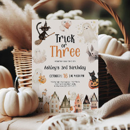 Convites Truque ou aniversário de 3 anos de Três Halloween