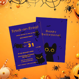 Convites Truque ou Tratar | Halloween de Gato Negro Bonito