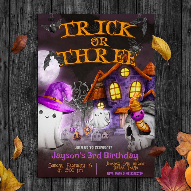 Convites Truque ou Três - aniversário de 3 anos Spooky (Trick or Three - Spooky 3rd Birthday Invitation)