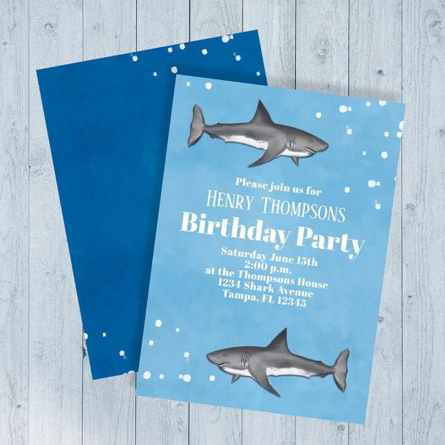 Convites tubarão (Sharks birthday party custom invitations. )