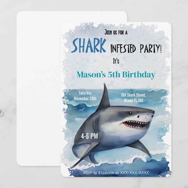 Convites Tubarão-Aniversário 5 (Frente/Verso)