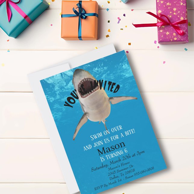 Convites Tubarão Branco excelente Você é o Aniversário da C (Criador carregado)