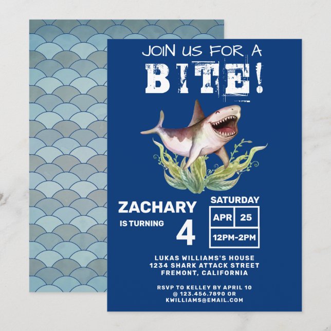 Convites Tubarão Engraçado Junte-se a nós para uma Festa de (Frente/Verso)