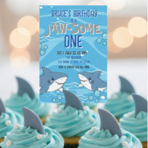 Convites Tubarão Feliz Aniversário Jaw-Some Um