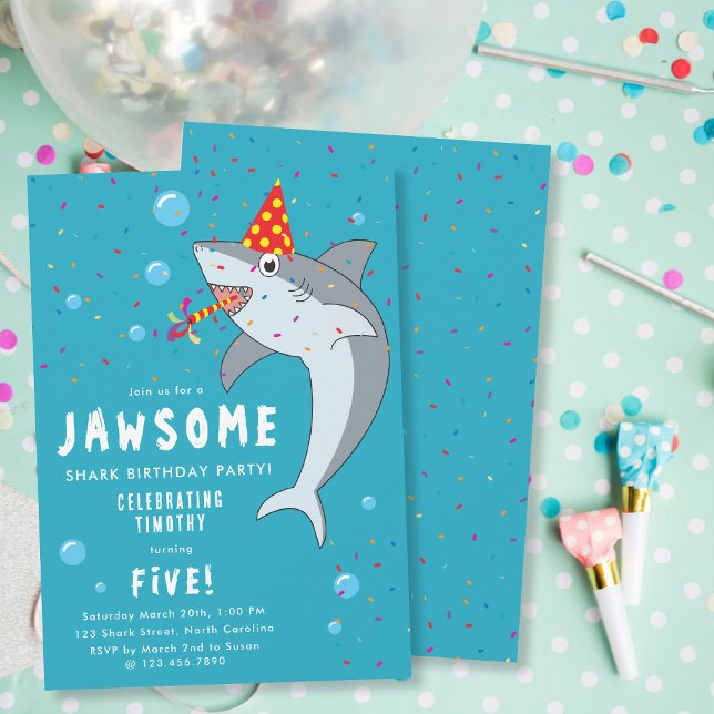 Convites Tubarão-gato na Festa de Aniversário de criança Oc (Cute Shark in Ocean Kids Birthday Party Invitation)