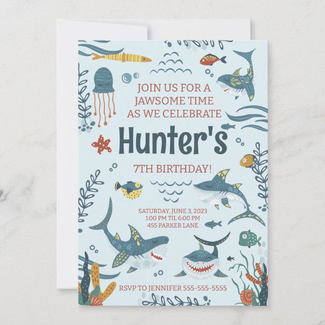 Convites Tubarão Jawsome Pensou Que O Aniversário Era Convi (Frente)
