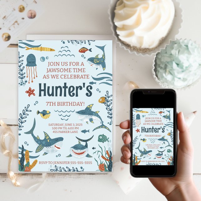 Convites Tubarão Jawsome Pensou Que O Aniversário Era Convi (Jawsome Shark Themed Birthday Invitation Any Age
)
