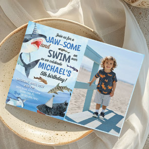 Convites Tubarão Jawsome Sob A Foto De Aniversário Do Mar