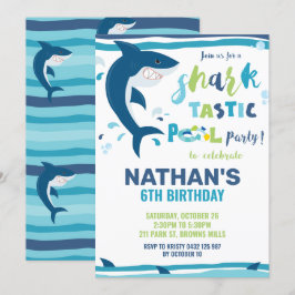 Convites Tubarão-Piscina de Festa de aniversário Tástico