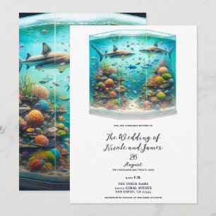 Convites Tubaraões & Peixes Aquarela Aquática Casamento de 