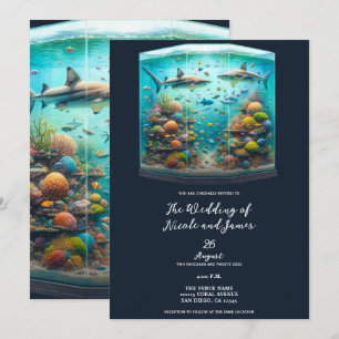 Convites Tubaraões & Peixes Aquarela Aquática Casamento de 
