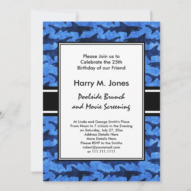 Convites Tubarões no mar azul profundo (Verso)