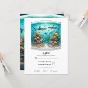 Convites Tubarões & Peixes Aquarela Aquática Aquário RSVP