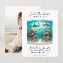 Tubarões & Peixes Aquático Aquarela Save the Date 