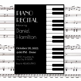 Convites Tubos para piano, preto e branco