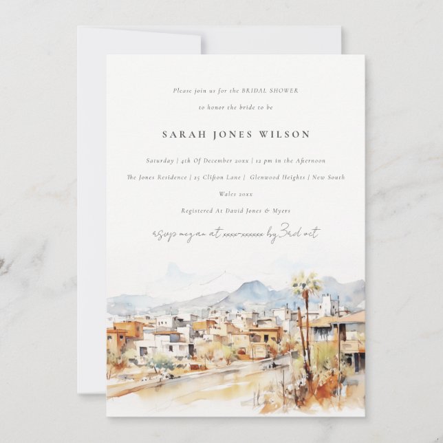 Convites Tucson, Arizona Watercolor Landscape Bridal Shower (Frente)