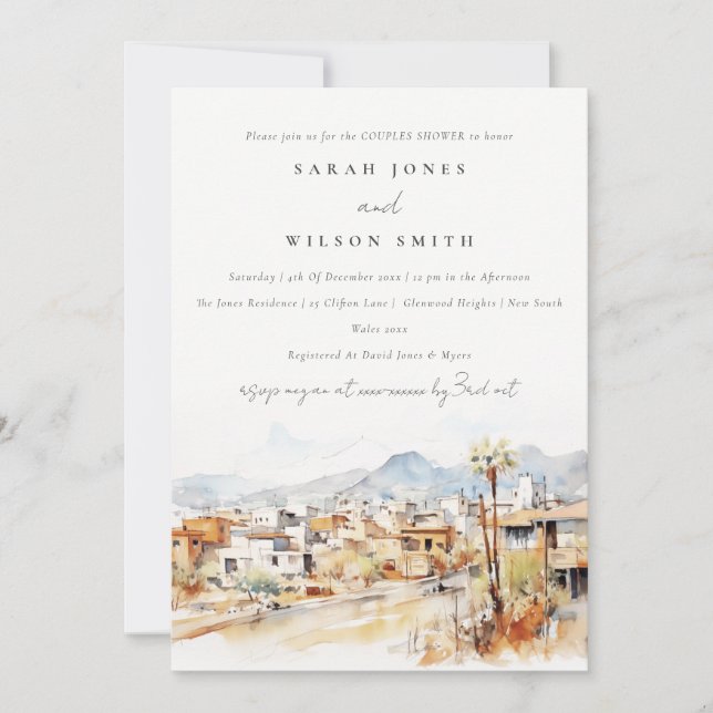 Convites Tucson Arizona Watercolor Landscape Couples Shower (Frente)