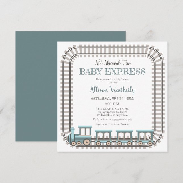 Convites Tudo a bordo do Chá de fraldas Baby Express Train  (Frente/Verso)