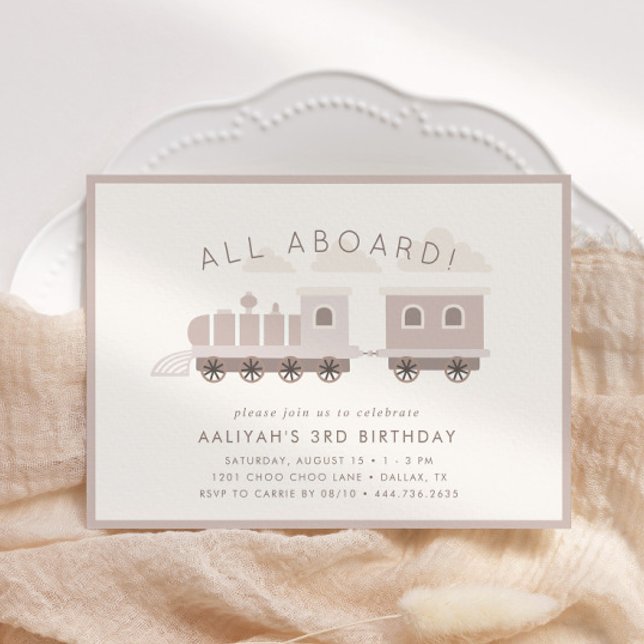 Convites Tudo a bordo! Girls Train Festa de aniversário (Customize this adorable dusty pink choo choo train invitation!)