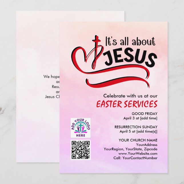Convites TUDO É SOBRE JESUS Logo Código QR Igreja PÁSCOA (Frente/Verso)