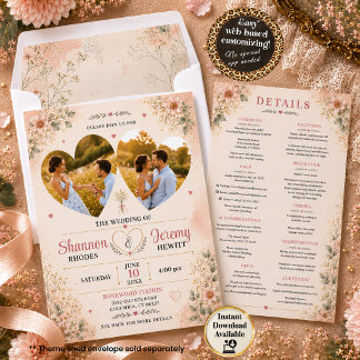 Convites Tudo em Um Amor em Flor Dupla Foto Casamento
