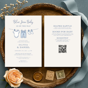 Convites Tudo em Um Baby Shower de Jeans Azul para Casais