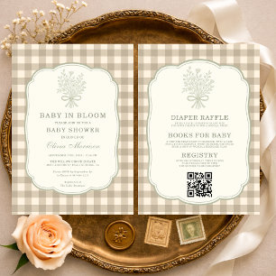 Convites Tudo em Um Bebê em Flor Bege Xadrez Baby Shower