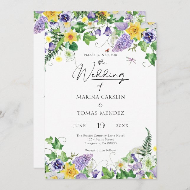 Convites Tudo em um | Boho Wildflower Wedding (Frente/Verso)