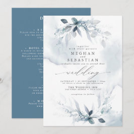 Convites TUDO em UM Casamento Aquarela Dusty Blue