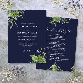 Convites Tudo Em Um Casamento Azul De Marinho Eucalyptus Gr